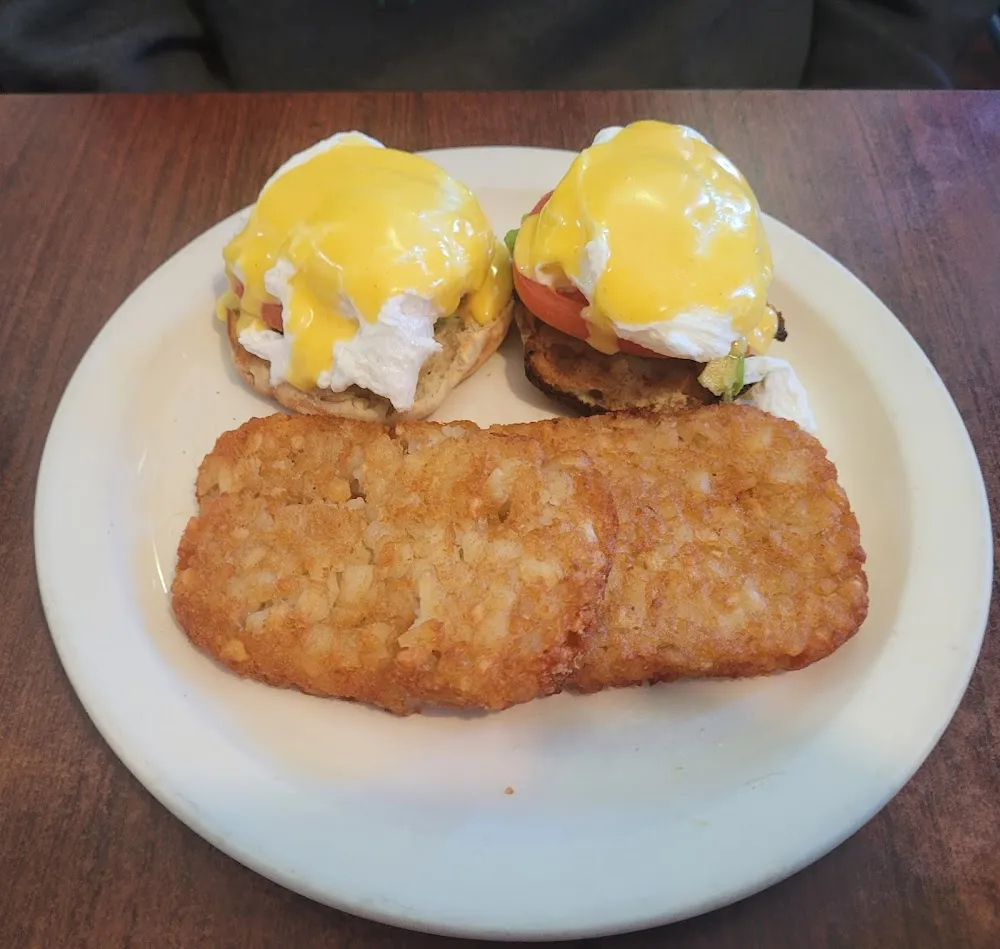 Avocado Eggs Benedict with Side of Bacon